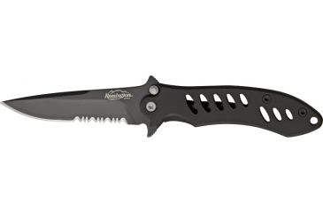 Image of Remington Medium FAST Fold Knife, 440 stainless partially serrated clip point black , rubber overcoat R19072