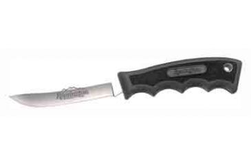 Image of Remington Sportsman Fixed 8in Knife, stainless skinning blade, black checkered finger grooved handle R18192