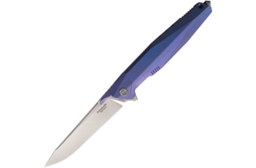 Image of Rike Knife 1707SB Tiium Blue Framelock Folding Pocket Folding Knife, 3.75in Satin M390 SS Drop Point, Blue Anodized Titanium Handle, Pocket Clip, Black Nylon Zippered Case, Blue, 1707S BLUE