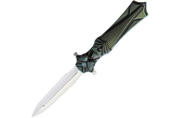 Image of Rike Knife Amulet Linerlock Green Folding Knife, 3.75 mirror finish double edge Bohler M390 stainl, Black and green sculpted titanium handle, RKAMULETBGR