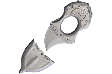 Image of Rike Knife E01 EDC Fixed Blade SW Knife, 3.5in Overall, 1in Stonewash Double Edge SS Blade, Gray Sculpted Titanium, EO1-SW