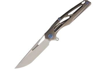 Image of Rike Knife Knight Framelock Folding Knife, Gray titanium handle with blue anodized accents, RK-KNIGHT-GRAY