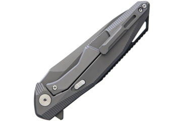 Image of Rike Knife Kwaiken Framelock Folding Knife, 3.75in Gray Titanium Coated 154Cm SS Drop Point, Pocket Clip, Black G10 Front Handle With Titanium Back Handle, Black Nylon Case, RK801G-B