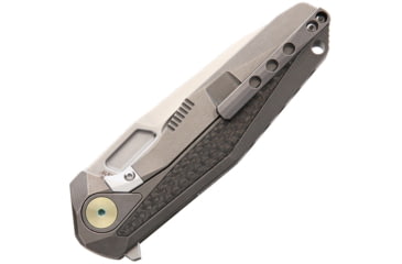 Image of Rike Knife Thor 1 Integral Framelock Folding Pocket Folding Knife, 4in Satin Bohler M390 SS Tanto Blade, Gray Titanium Handle, Brown Leather Sleeve, Black Nylon Case, THOR1