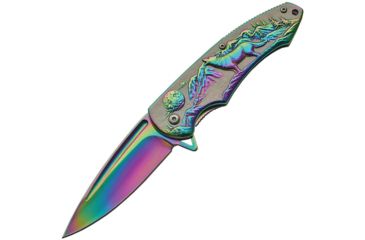 Image of Rite Edge Wolf Framelock A/O Rainbow Folding Knife,3.25in,Stainless Steel,Standard Edge,Stainless Handle CN300403RB