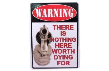 Image of River's Edge 12in.x17in. Weatherpoof Rolled Edge Tin Sign, Warning-There's Nothing Here, 16in. Description 184639