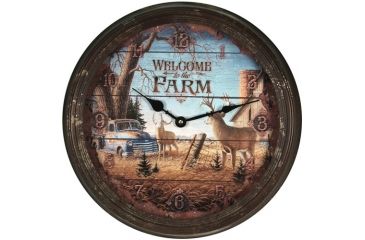 Image of River's Edge 15in. Diameter Metal Clock, Welcome Deer 195116