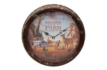 Image of River's Edge 15in. Diameter Metal Clock, Welcome Deer 195116