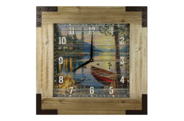 Image of Rivers Edge Clock Wood Frame 24-inch, Cabin/ Lake, 1176