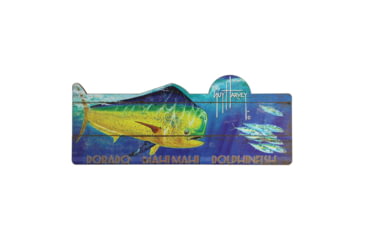 Image of Rivers Edge Wood Sign, Guy Harvey Dorado, 22 x 12 in, 1973