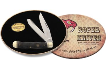 Image of Roper Knives Ash Viper Trapper Black Folding Knife,Standard Edge,Clip and Spey,Satin,Black,Bone Handle RP0002CBRT