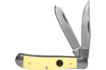 Image of Roper Knives Pecos Medium Trapper Folding Knife, Satin finish 1065 carbon steel clip and spey blade, Yellow smooth Delrin handle, RP0008CYD