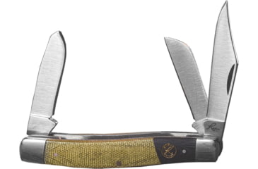 Image of Roper Knives Rattler Stockman Folding Knife, Satin finish 1065 carbon steel clip, sheepsfoot, a, Black and green micarta handle, RP0001CMG