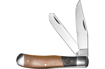 Image of Roper Knives Rattler Trapper Folding Knife, Satin finish 1065 carbon steel clip and spey blade, Black and tan micarta handle, RP0002CMT