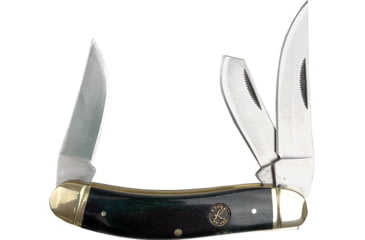 Image of Roper Knives Sowbelly Stockman Folding Knife, Satin 1065 Carbon Steel Large Clip, Small Clip, Spey Blades, Black Smooth Bone Handle, RP0010CBK