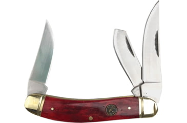 Image of Roper Knives Sowbelly Stockman Red Folding Knife, Satin 1065 Carbon Steel Large Clip, Small Clip, Spey Blades, Red Smooth Bone Handle, RP0010CRB