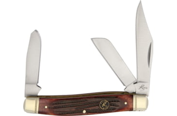 Image of Roper Knives Tobacco Stockman Folding Knife, Satin 1065 Carbon Steel Clip, Spey, Sheepsfoot Blades, Brown Jigged Bone Handle, RP0001CTB