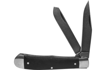 Image of Roper Knives Trapper Black D2 Folding Knife, Stonewash finish D2 tool steel clip and spey blade, Black sawcut G10 handle, RP0002XGB