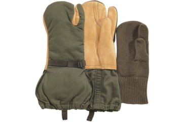 Image of Rothco Used G.I. Surplus Leather Trigger Finger Mittens w/ Liner, Olive Drab, 4393