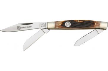 Image of Rough Rider Stockman Fold Knife 3.25in., Clip, spey and sheepsfoot blade, Amber jigged bone handle RR195