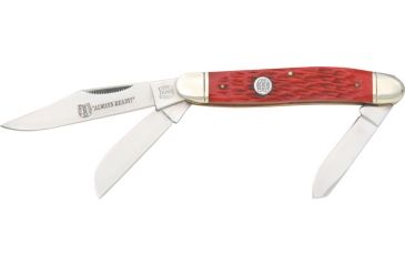 Image of Rough Rider Stockman Fold Knife 3 7/8in, Clip, spey and sheepsfoot blade, Red jigged bone handle RR205