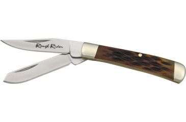 Image of Rough Rider Tiny Trapper Fold Knife, clip and spey blade, Amber jigged bone handle RR807