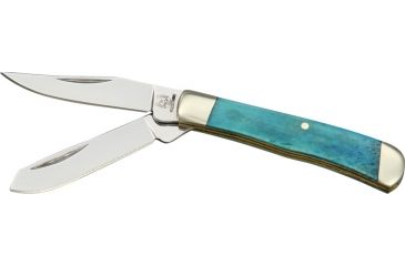 Image of Rough Rider Tiny Trapper Fold Knife, clip and spey blade, Turquoise smooth bone handl RR1263