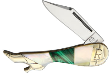 Image of Rough Rider Small Leg Knife Malachite, Mirror finish stainless clip blade, Malachite and pearl handle, KB114R / RR2033