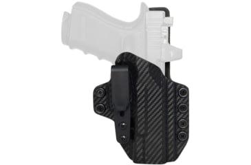 Image of Rounded Tuckable KYDEX Leather Hybrid Holster, CZ P10 Compact, Left Hand, Carbon Fiber, CZU-P10C-CF-LH-STLTHR