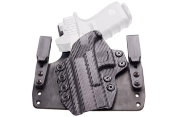Image of Rounded Wide KYDEX Leather Hybrid Holster, CZ P10 Compact, Left Hand, Carbon Fiber, CZU-P10C-CF-LH-WDLTHR