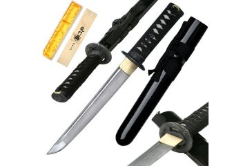 Image of Ryumon Fixed Blade, 17in, High Carbon Damascus Steel Blade, Cotton Wrapped With Real Ray Skin Handle RY-3045