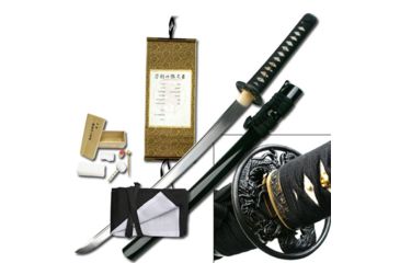 Image of Ryumon Royal Dragon Wakizashi, 19.5in Handforged 1095 High Carbon Steel With Blood Grove Blade, Dragon Guard With Real Ray Skin Handle, RY-3050M