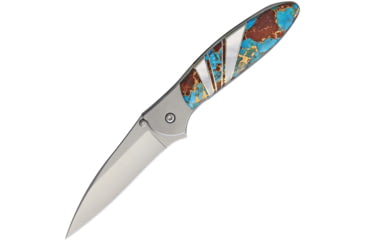 Image of Santa Fe Stoneworks Custom Kershaw Leek A/O Folding Knife, 4in Closed, 3in Bead Blast SS Blade, Mother Of Pearl, Turquoise, Lava Rock Handle w/Bead Blast SS Back Handle, 1660TURQ, LAVA, PEARL