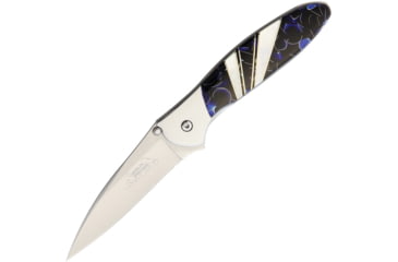 Image of Santa Fe Stoneworks Custom Kershaw Leek Mtalpo A/O Folding Knife, Custom Leek Framelock, 4in Closed, 3in Bead Blast Finish Blade, Raffir Metalpool Blue/Mother Of Pearl Handle, 1660 MTALPOOL BLUE