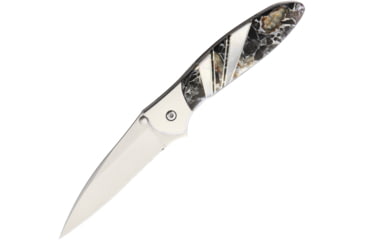 Image of Santa Fe Stoneworks Kershaw Leek Obsidian A/O Folding Knife, Custom Leek Framelock, 4in Closed, 3in Bead Blast Blade, Obsidian And Mother Of Pearl Front Handle w/SS Back Handle, 1660OBSDNABLNZINCMOP