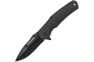 Image of Schrade Linerlock with Flipper Folding Knife,3.5in,Stainless Steel,Standard Edge,Black Rubber Handle SCH003