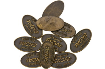 Image of Schrade Skoal Shield, Oval Design, Antique Brass Finish, 11/16in Overall, Embossed Original Skoal Est, 1934, Package Of 10, S420