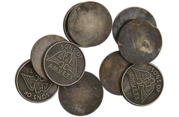 Image of Schrade Sons of Am Vets, Round Design, Antique Brass Finish, 7/16in Diameter, Embossed Sons Of Am Vets, Package Of 10, S429