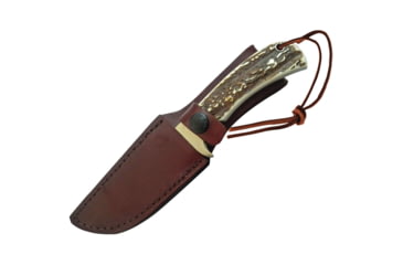 Image of Schrade Uncle Henry Fixed Blade Knife, Uncle Henry, 8.5in Overall, 4in Satin SS Blade, Staglon Handle, Nickel Silver Guard, Brown Leather Belt Sheath, 1100034