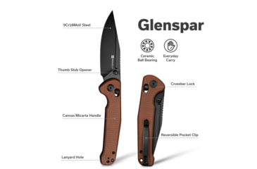 Image of SENCUT Glenspar Thumb Stud &amp; Crossbar Lock Knife Brown Canvas Micarta Handle 3.45inch Black 9cr18mov Blade
