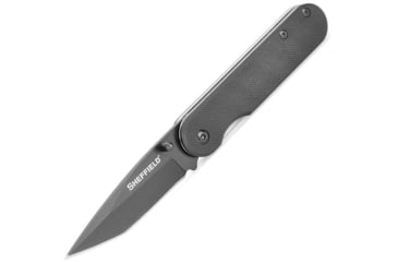 Image of Sheffield Normandy Linerlock A/O Folding Knife, 3.5in Closed, 2.5in Black Oxide Coated 420 SS Tanto Blade, Black Textured G10 Handle, Thumb Stud, Pocket Clip, Black, 12163