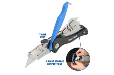 Image of Sheffield Quick Change Lock Back Utility Folding Knife, 4in, ABS Handle, Blue, 12119