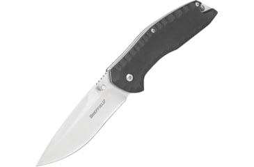 Image of Sheffield Shiloh Linerlock A/O Folding Knife, 4.5in Closed, 3.5in Satin 420 SS Drop Point, Black Sculpted G10 Handle, Thumb Stud, Pocket Clip, Black, 12166