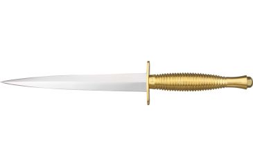 Image of Sheffield Sykes Fairbairn Fixed Knife, nickel plated dagger blade, Gold plated knurled handle SHE008