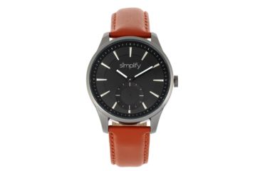 Image of Simplify The 6600 Series Leather-Band Watch, Orange/Black, One Size, SIM6605