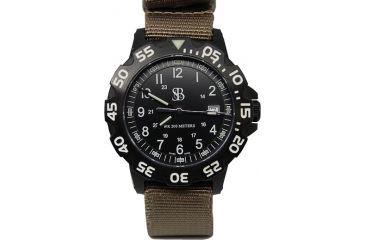 Image of Smith&amp;Bradley Ltd. Sans-13 PVD Black-Coated 42mm Watch, Black Face/Coyote Tan NATO Band Sans-black-CTNATO
