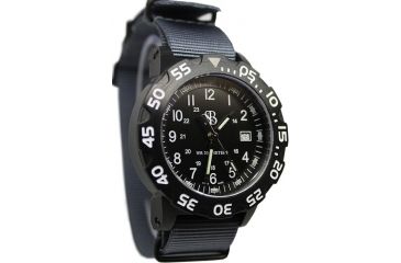 Image of Smith&amp;Bradley Ltd. Sans-13 PVD Black-Coated 42mm Watch, Black Face/Gray NATO Band Sans-black-GNATO