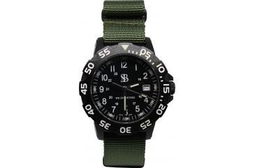 Image of Smith&amp;Bradley Ltd. Sans-13 PVD Black-Coated 42mm Watch, Black Face/OD Green NATO Band Sans-black-ODNATO