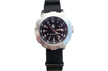 Image of Smith&amp;Bradley Ltd. Sans-13 Stainless Steel 42mm Watch, Black-Silver Face/Black NATO Band Sans-stainless-BNATO