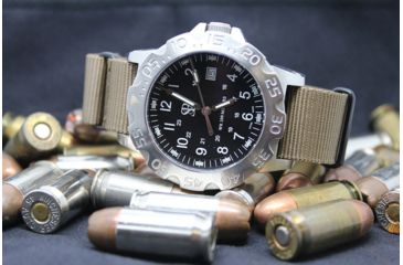 Image of Smith&amp;Bradley Ltd. Sans-13 Stainless Steel 42mm Watch, Black-Silver Face/Coyote Tan NATO Band Sans-stainless-CTNATO
